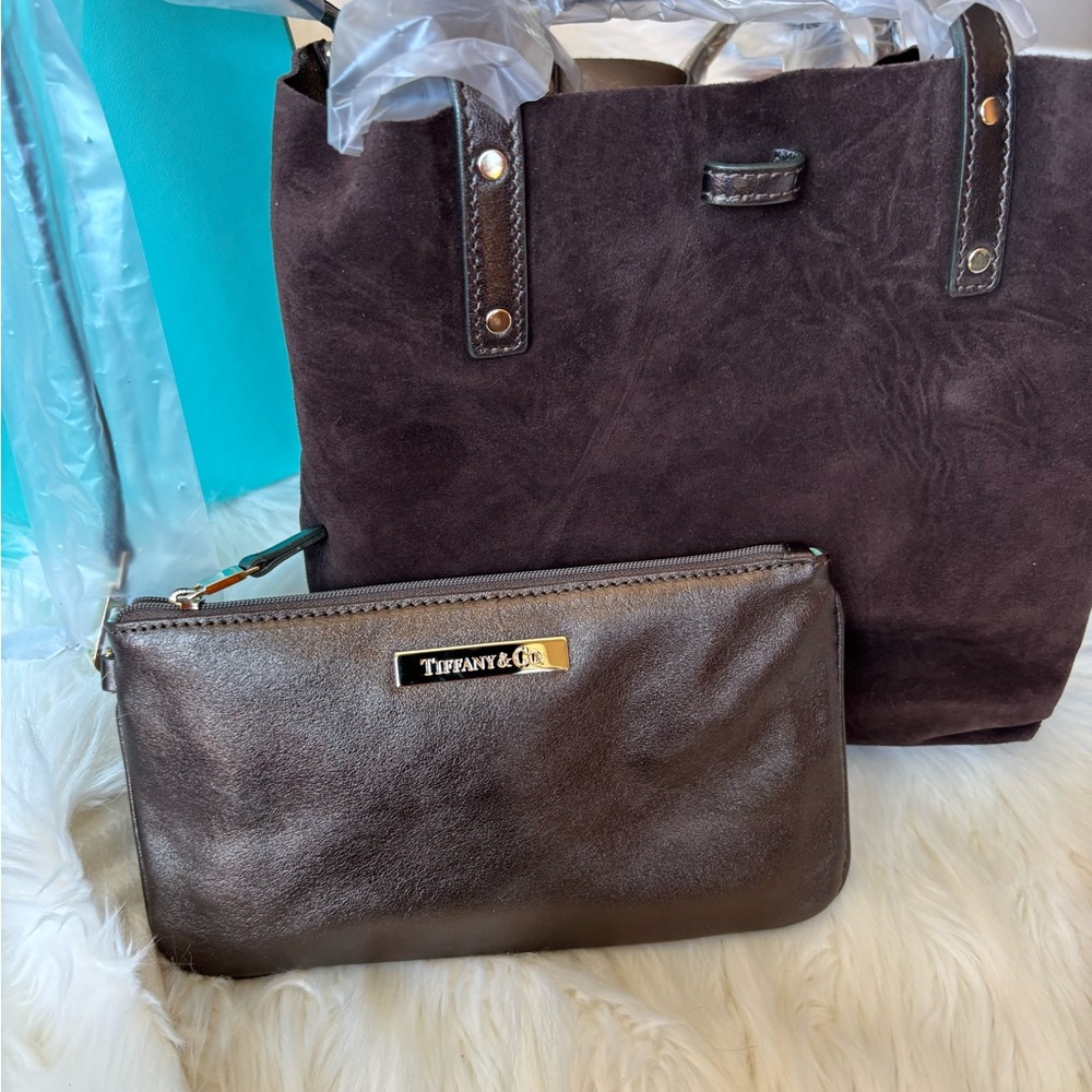Tiffany & Co. Dark Brown Suede Tote and Leather Clutch